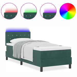 Letto a Rete con Materasso e LED Verde Scuro 80x200 cm in Velluto
