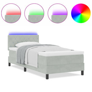 Letto con Rete a Molla e Materasso & Luce LED Grigio Chiaro 90x190 cm Velluto