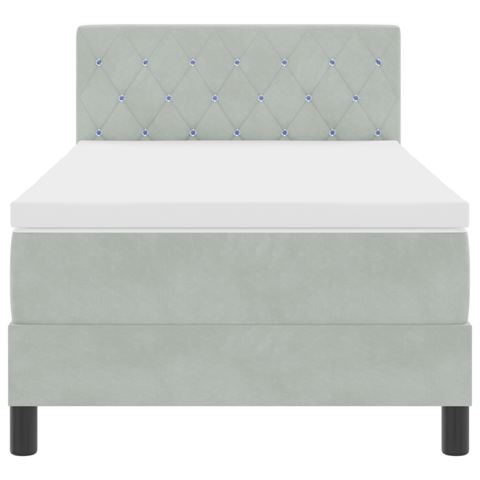 Letto con Rete a Molla e Materasso & Luce LED Grigio Chiaro 90x190 cm Velluto