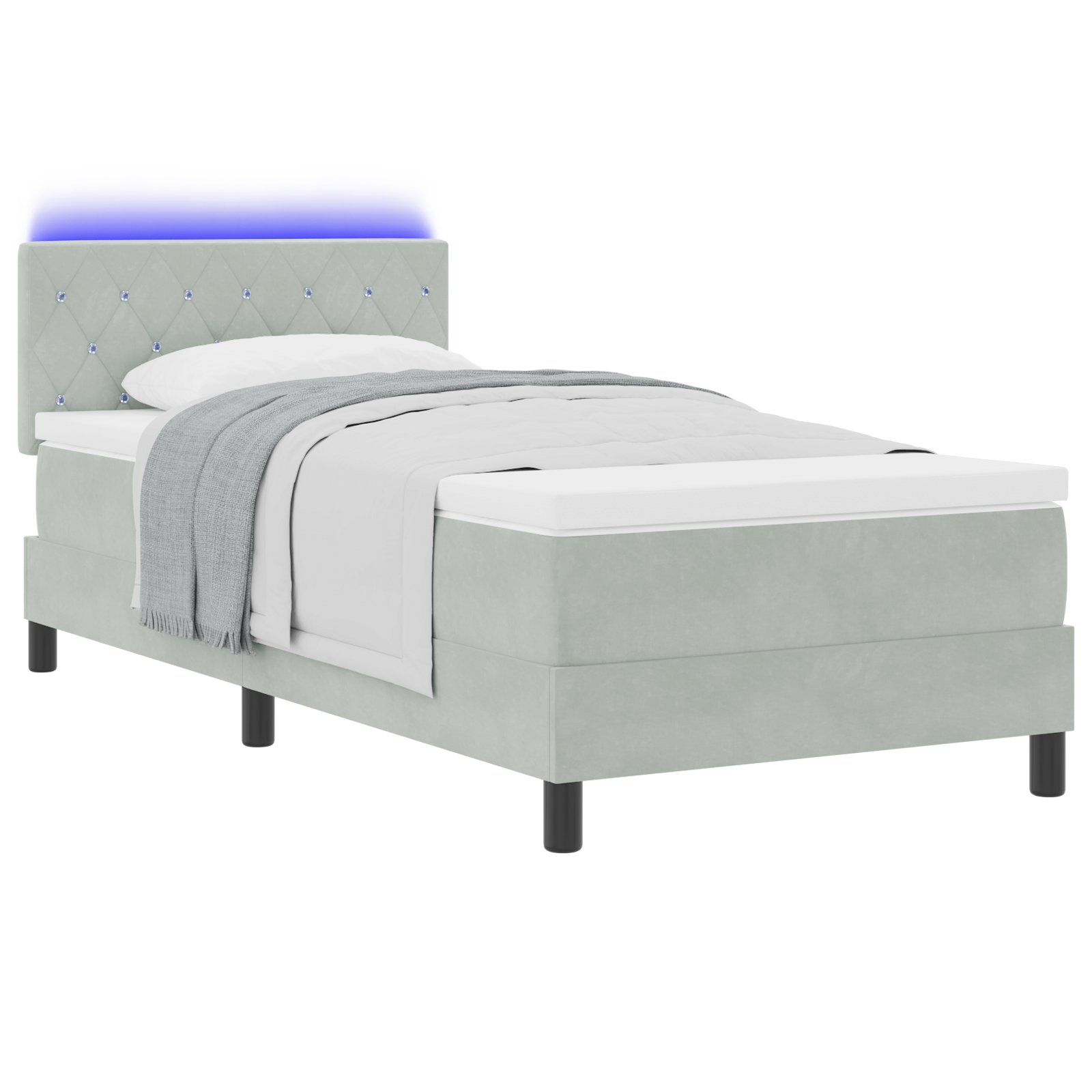 Letto con Rete a Molla e Materasso & Luce LED Grigio Chiaro 90x190 cm Velluto