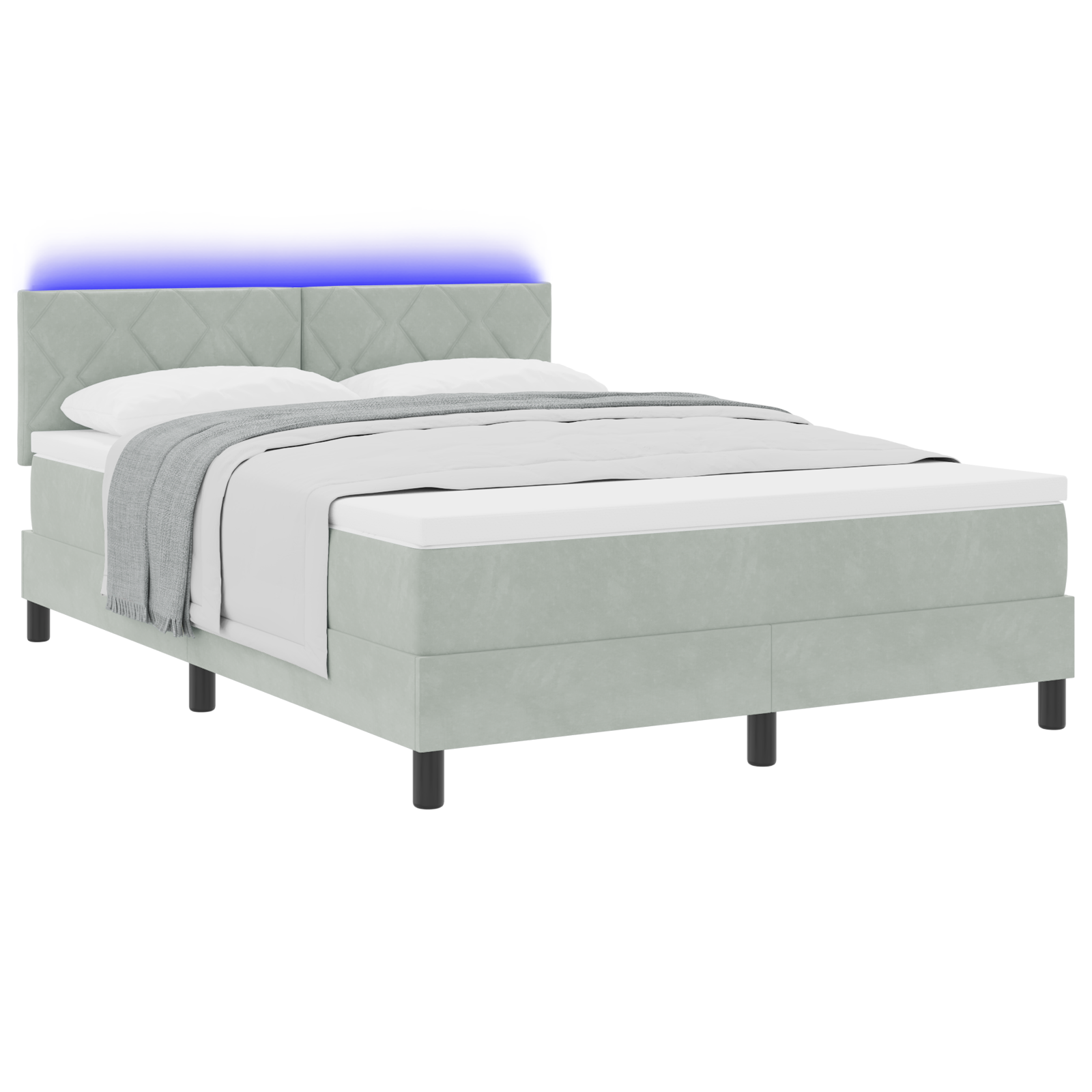 Letto Box Spring con Materasso e Luce LED Grigio Chiaro 140x190 cm Velluto
