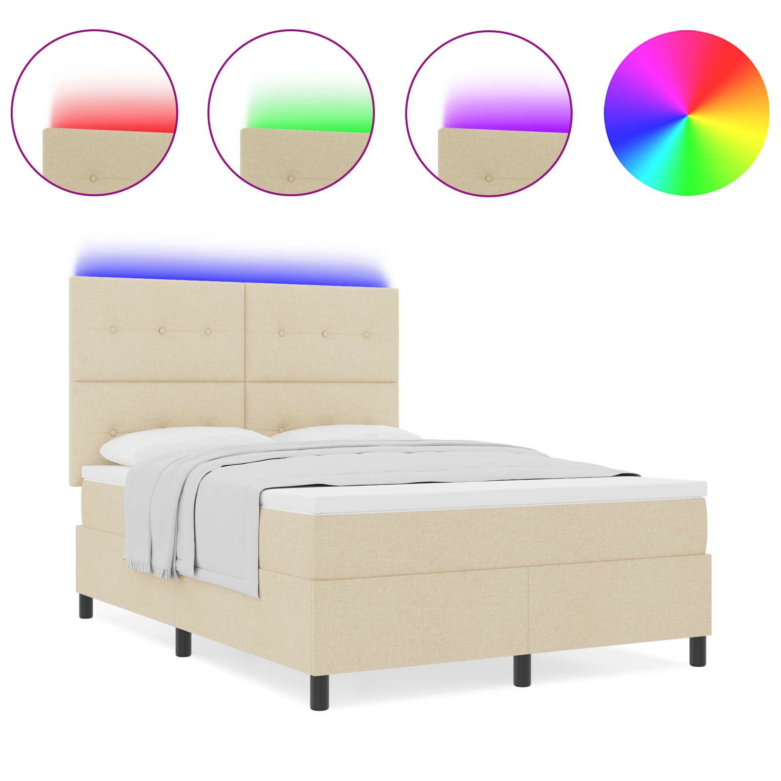 Letto Box Spring con Materasso & LED Crema 160x200 cm Tessuto