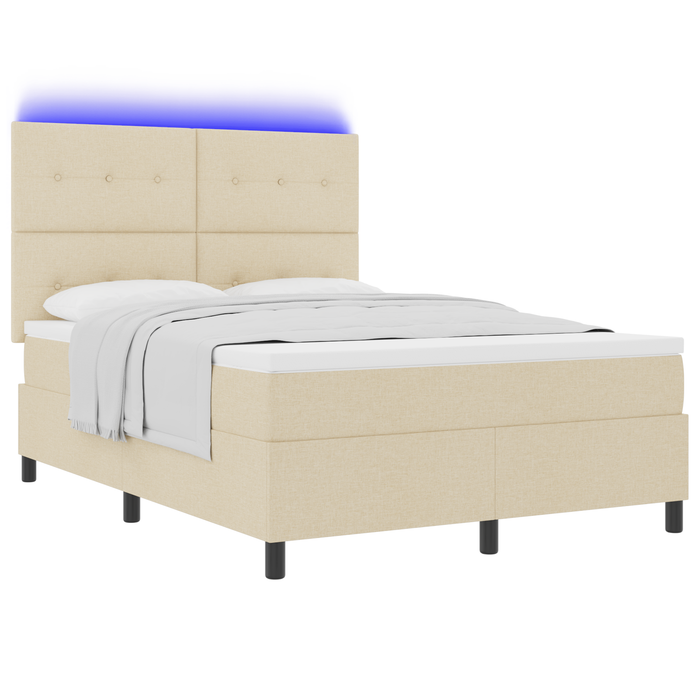 Letto Box Spring con Materasso & LED Crema 160x200 cm Tessuto