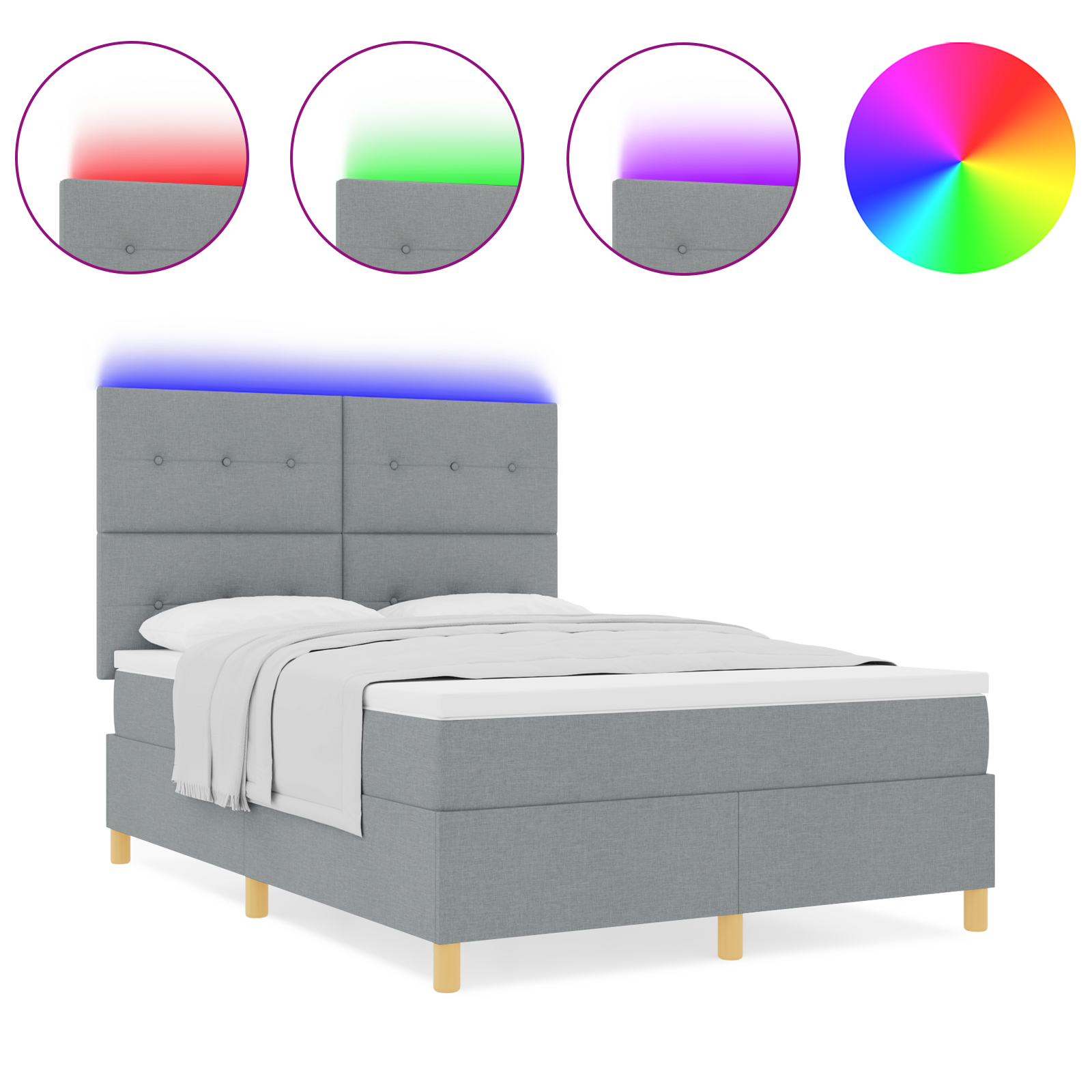 Letto Box Spring con Materasso e Luce LED Grigio Chiaro 160x200 cm Tessuto