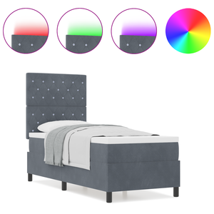 Letto a Rete con Materasso e LED Grigio Scuro 80x200 cm Velluto