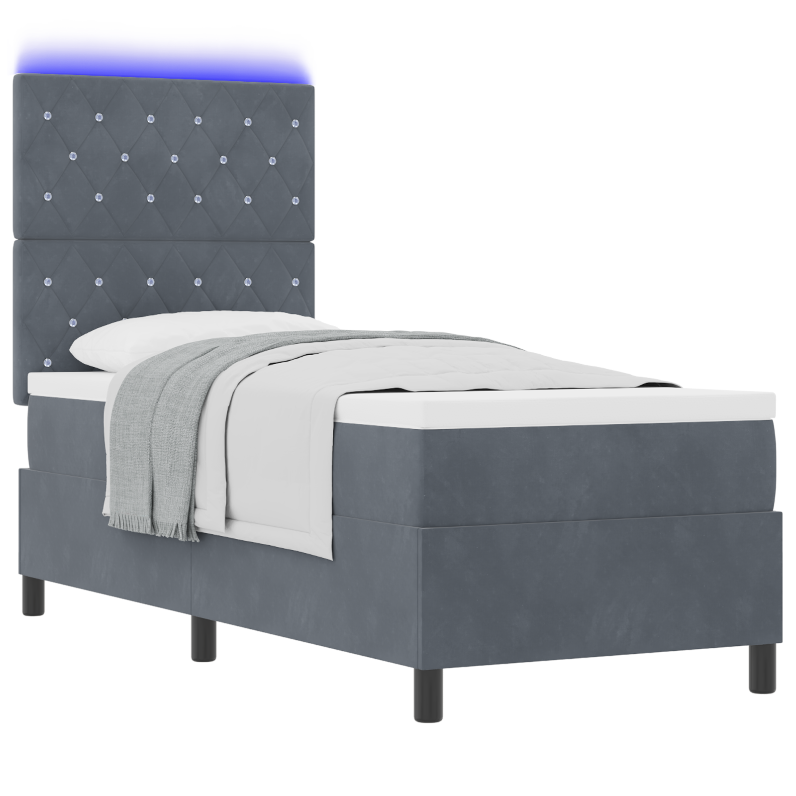 Letto a Rete con Materasso e LED Grigio Scuro 80x200 cm Velluto
