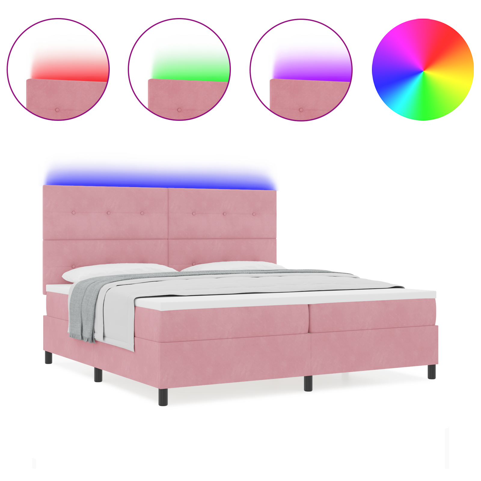 Letto Box Spring  con Materasso e LED Rosa 200x200 cm Velluto