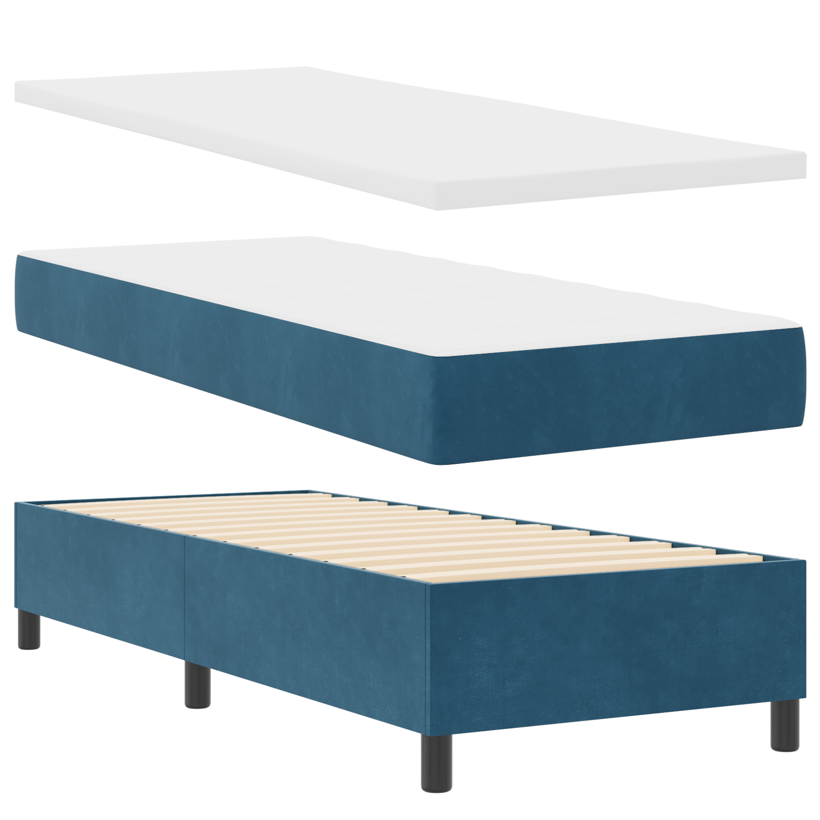 Letto Box Spring con Materasso e LED Blu Scuro 80x200 cm Velluto