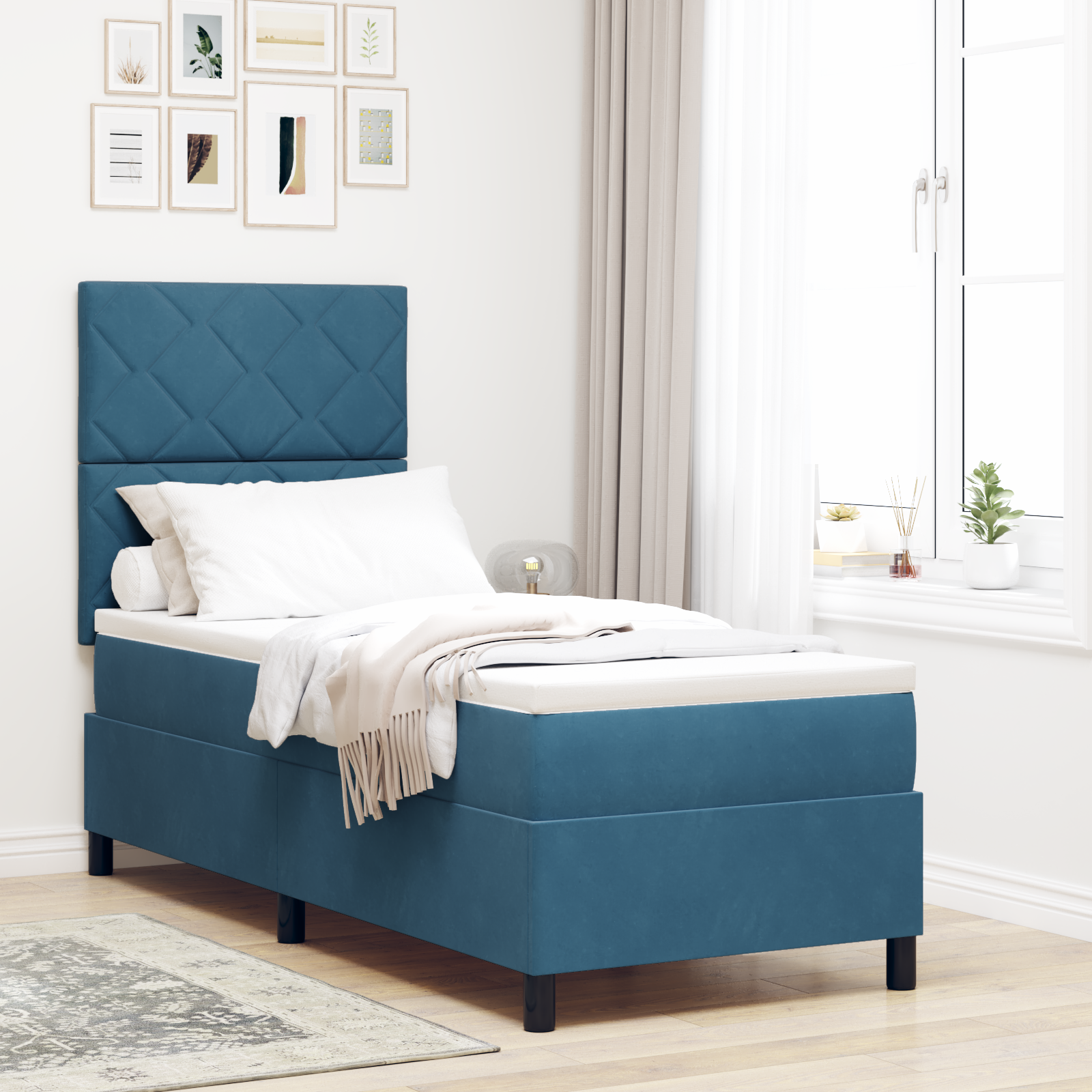 Letto Box Spring con Materasso e LED Blu Scuro 80x200 cm Velluto