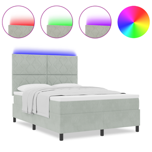 Letto a molle con materasso e luce LED Grigio chiaro 140x200 cm Velluto