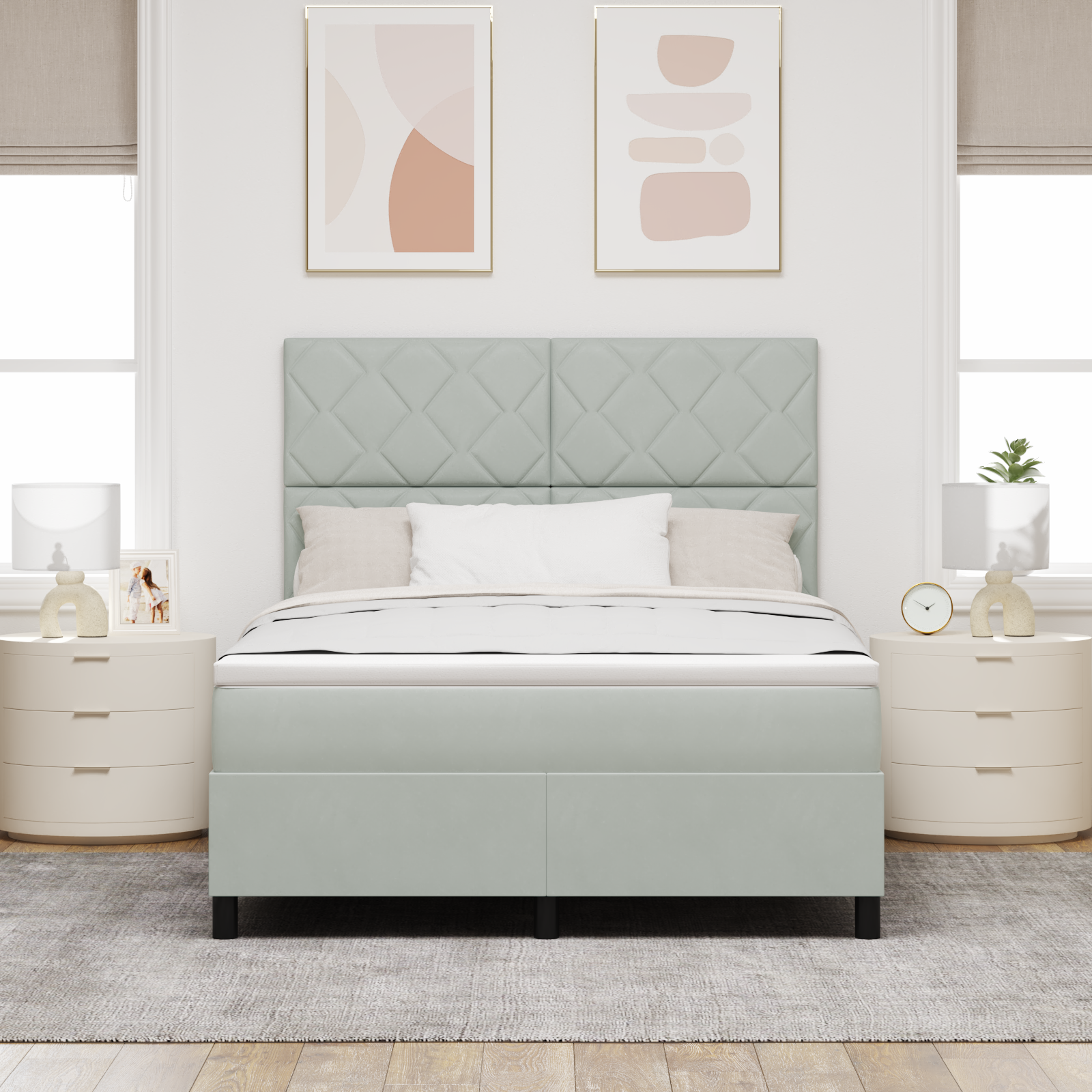 Letto a molle con materasso e luce LED Grigio chiaro 140x200 cm Velluto