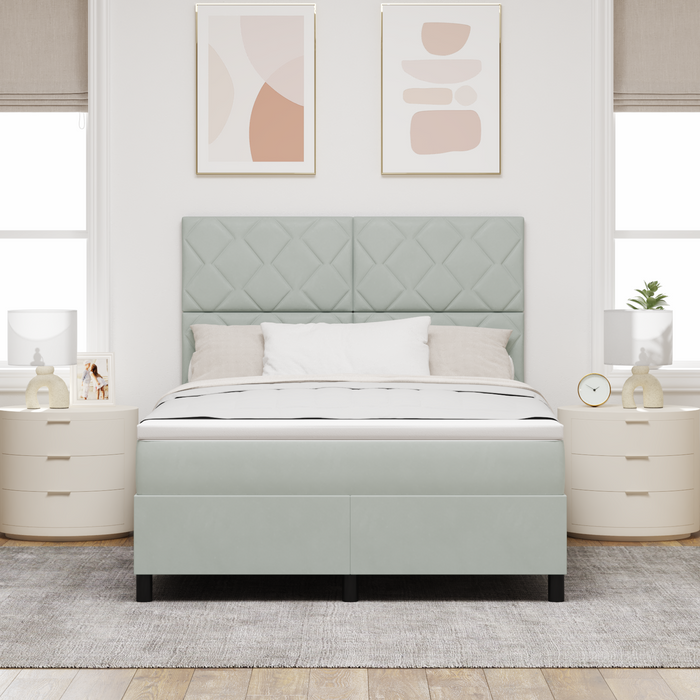 Letto a molle con materasso e luce LED Grigio chiaro 140x200 cm Velluto