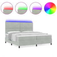 Letto a Rete con Materasso e Luce LED Grigio Chiaro 200x200 cm Velluto