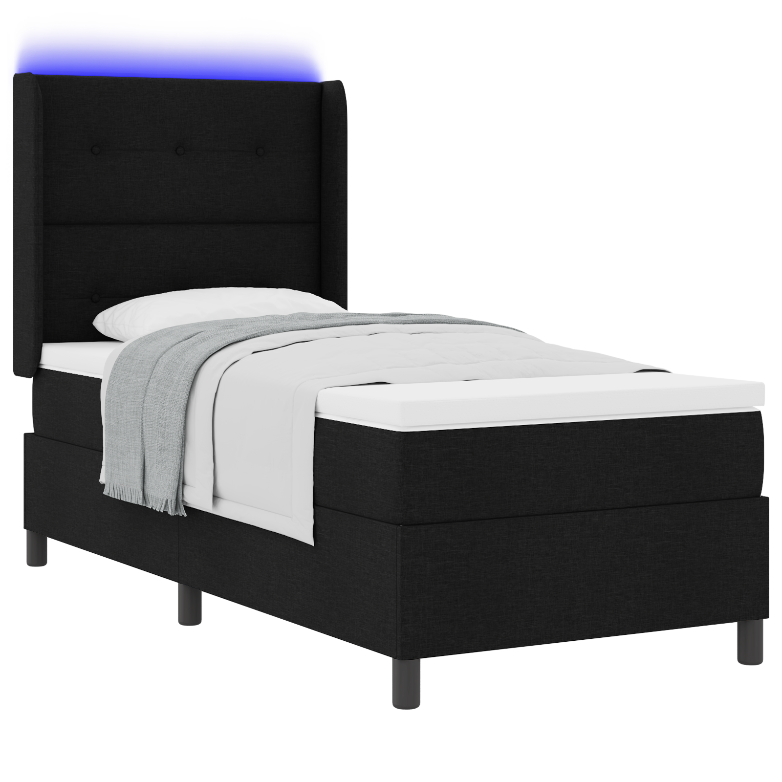 Letto a Molle con Materasso e LED Nero 100x200 cm Tessuto