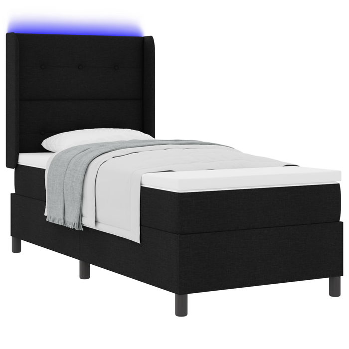 Letto a Molle con Materasso e LED Nero 100x200 cm Tessuto