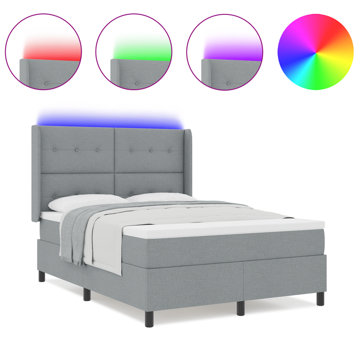 Letto Box Spring con Materasso e Luce LED Grigio Chiaro 160x200 cm Tessuto