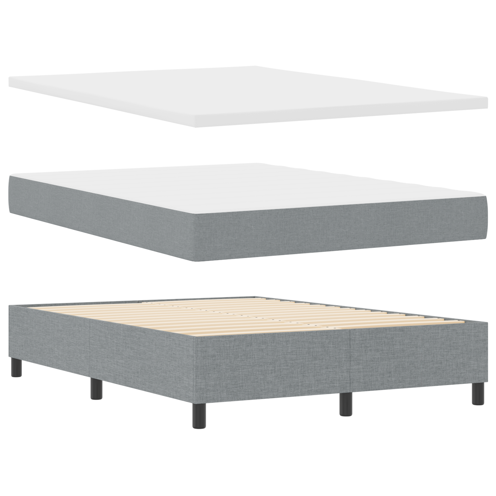 Letto Box Spring con Materasso e Luce LED Grigio Chiaro 160x200 cm Tessuto