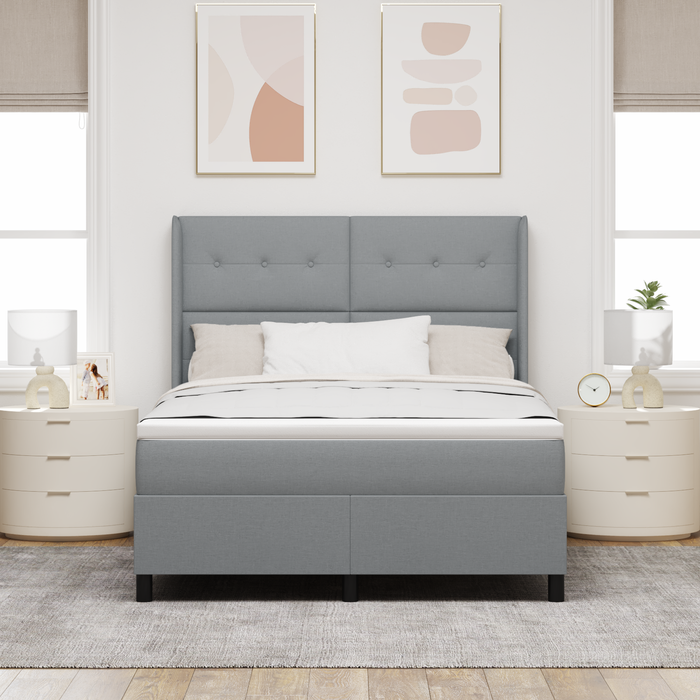 Letto Box Spring con Materasso e Luce LED Grigio Chiaro 160x200 cm Tessuto