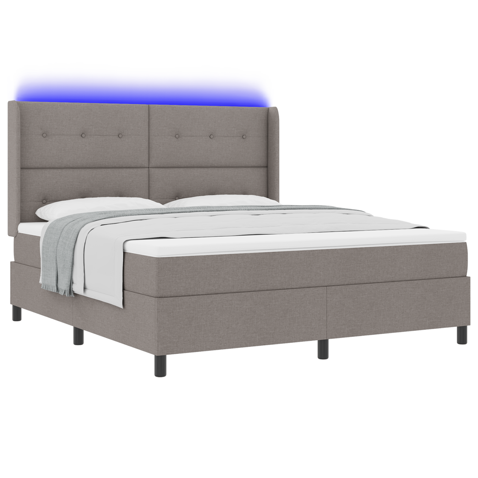 Letto Box Spring  con Materasso e LED Tortora 180x200 cm Tessuto