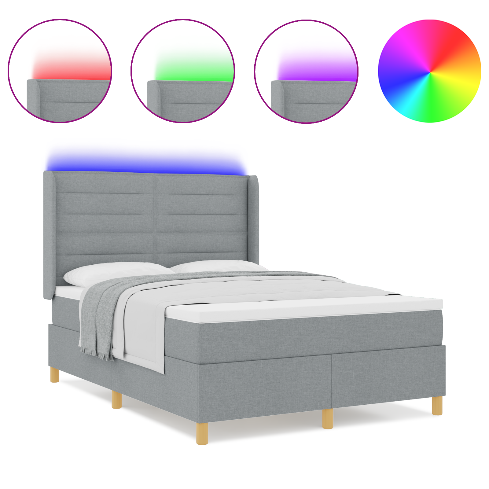 Letto a Rete con Materasso e Luce LED Grigio Chiaro 160x200 cm Tessuto