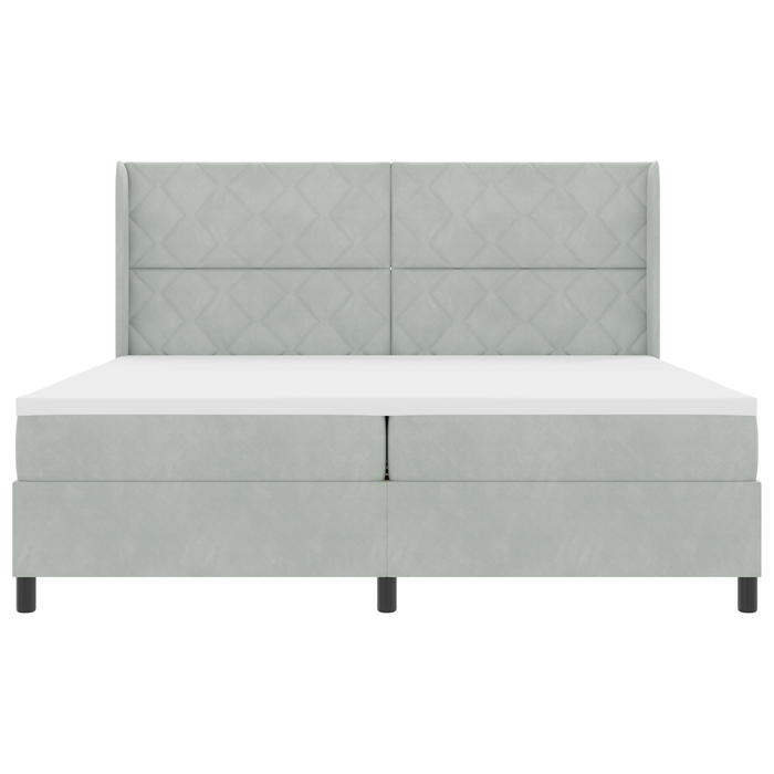 Letto Box Spring con Materasso e Luce LED Grigio Chiaro 200x200 cm Velluto