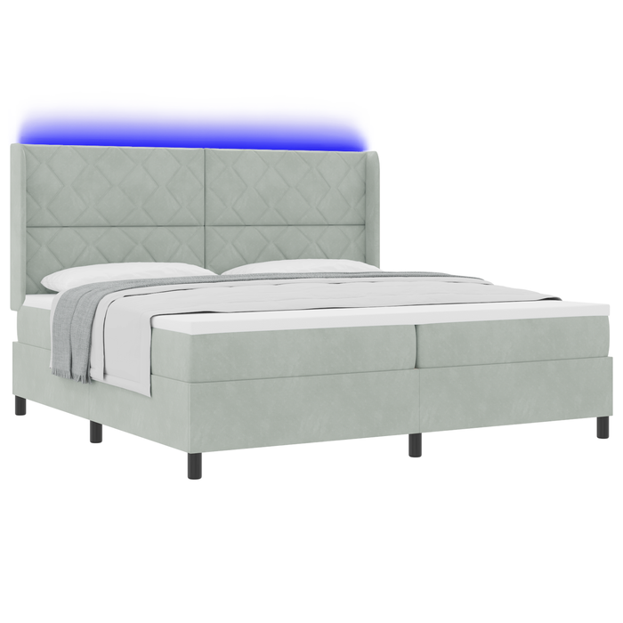 Letto Box Spring con Materasso e Luce LED Grigio Chiaro 200x200 cm Velluto