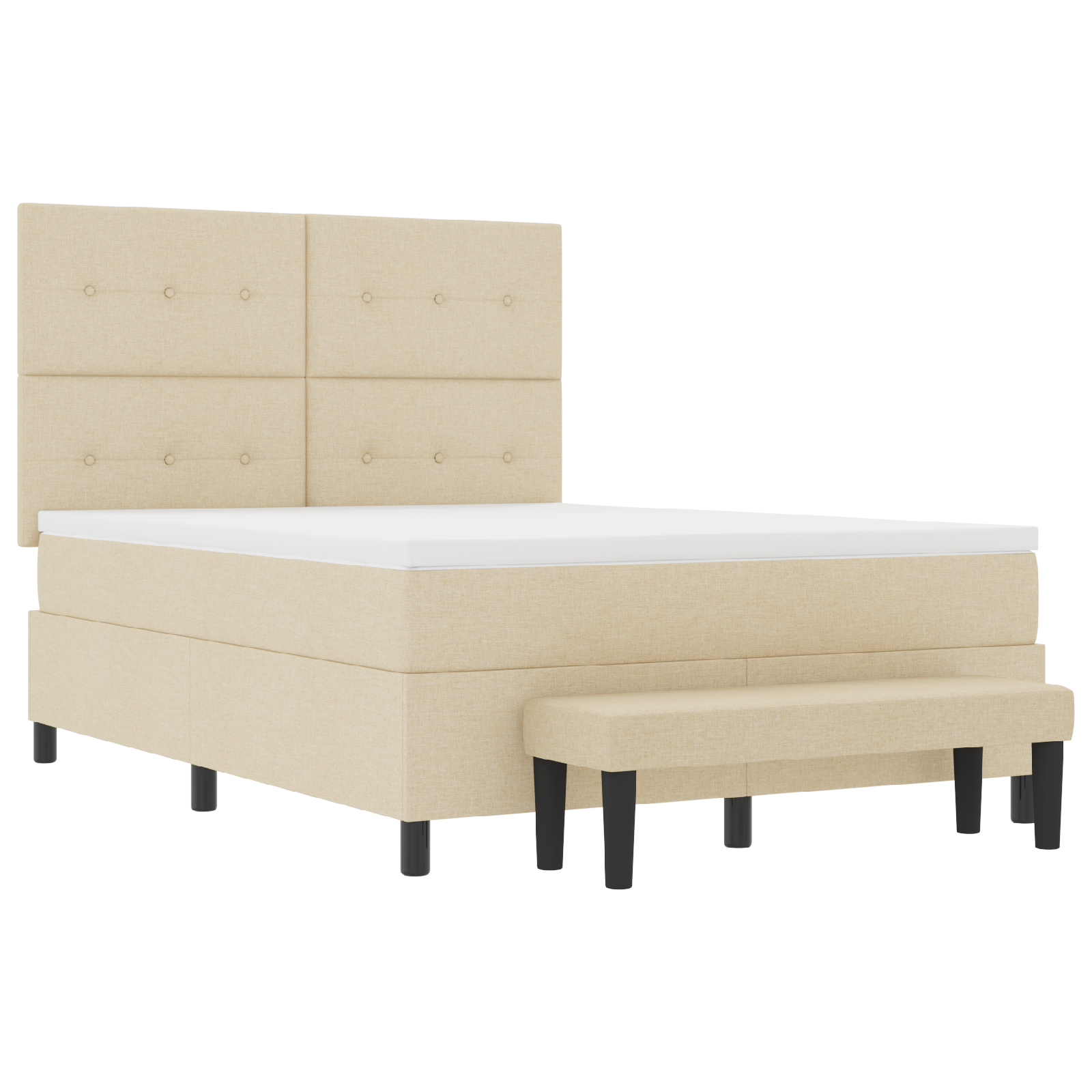 Letto a Molle con Materasso e Panchetta Crema 160x200 cm Tessuto