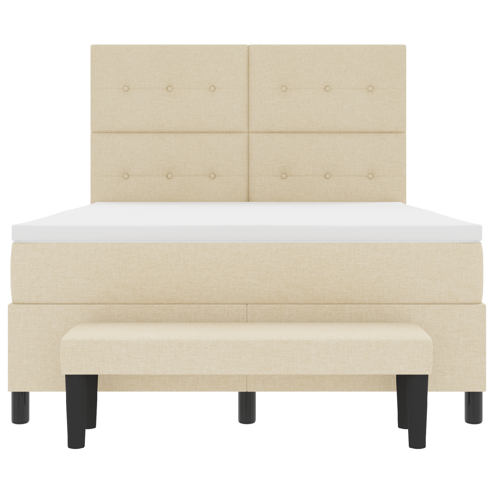 Letto a Molle con Materasso e Panchetta Crema 160x200 cm Tessuto