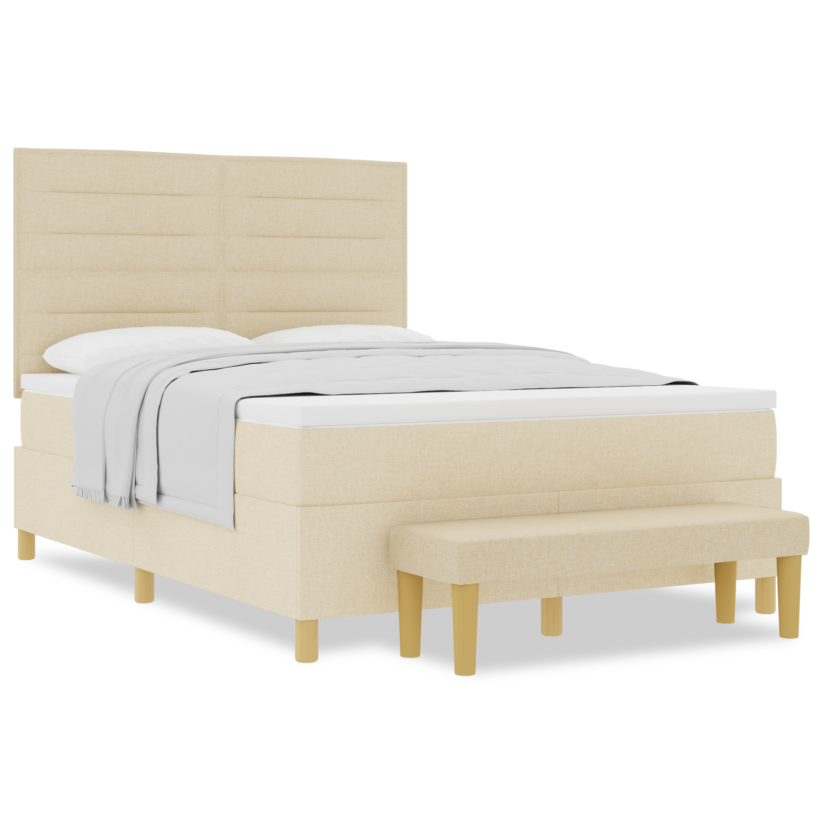 Letto Box Spring con Materasso e Panchina Crema 160x200 cm Tessuto