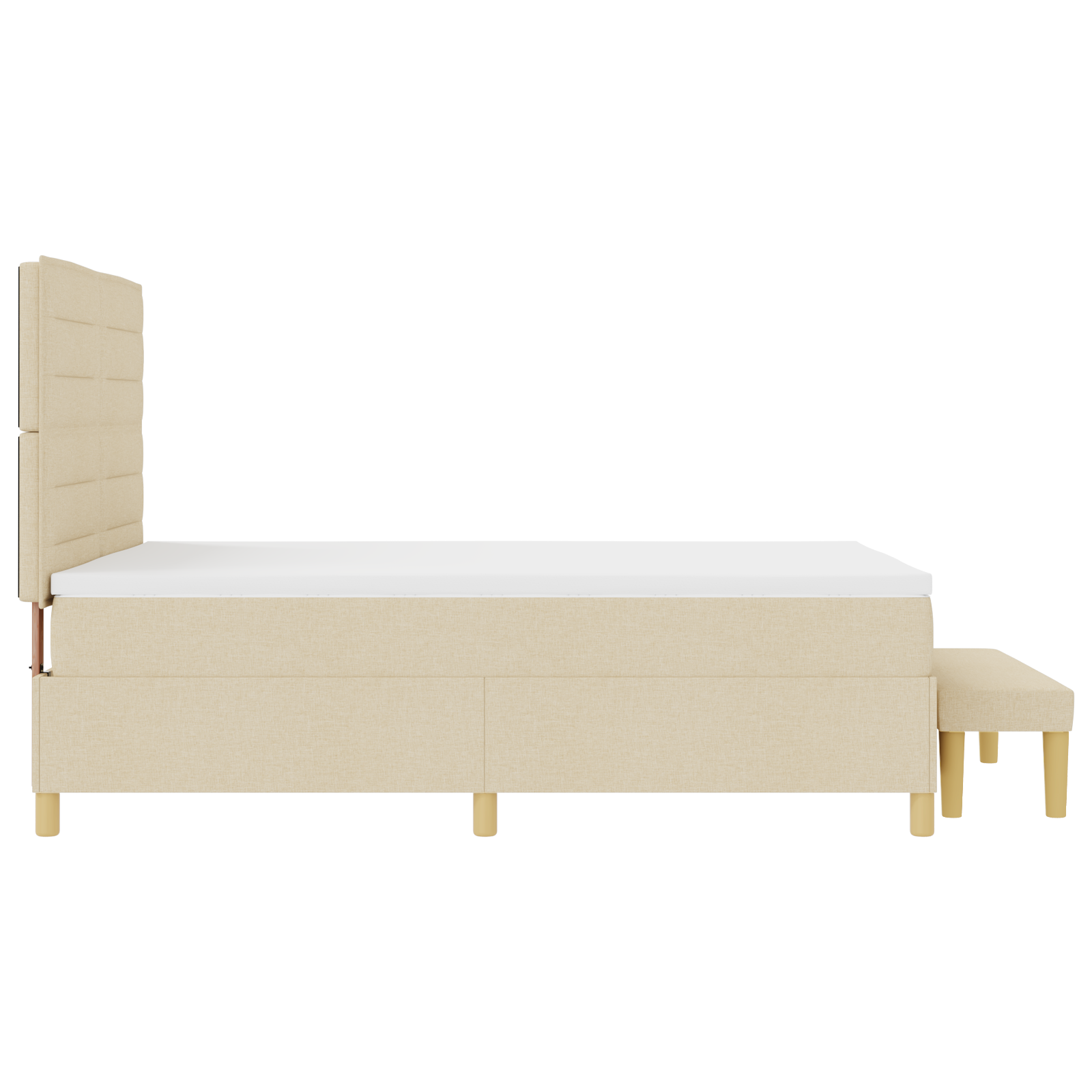 Letto Box Spring con Materasso e Panchina Crema 160x200 cm Tessuto
