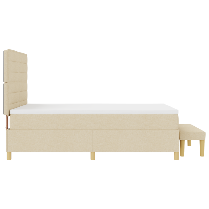 Letto Box Spring con Materasso e Panchina Crema 160x200 cm Tessuto