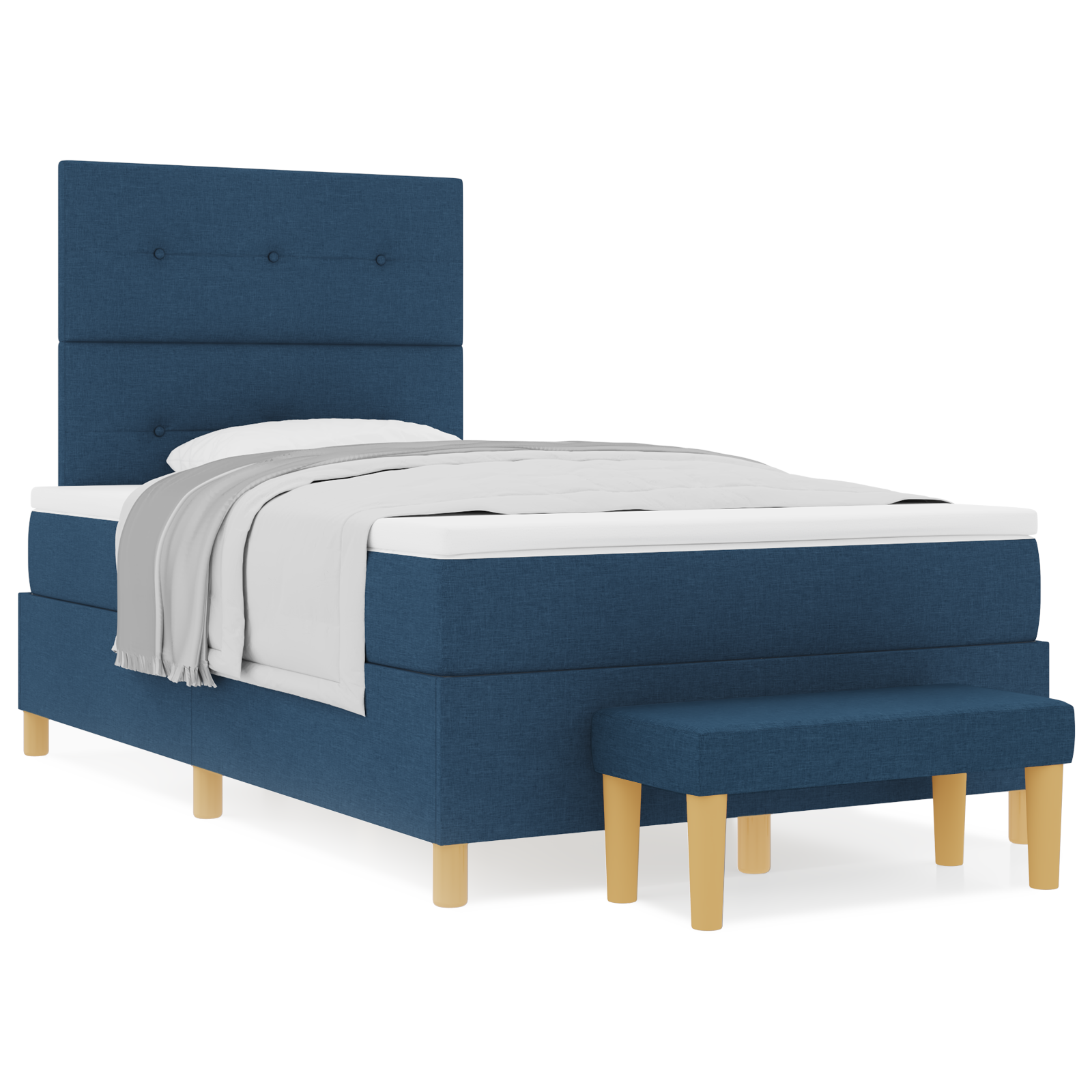 Letto con Box Spring con Materasso e Panchina Blu 120x190 cm Tessuto