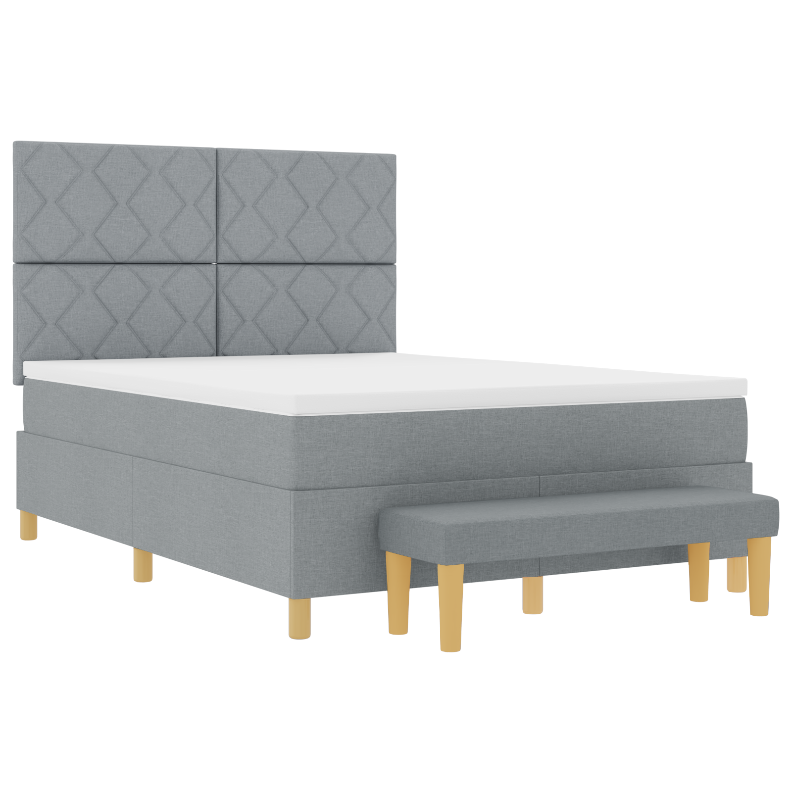 Letto con Box Spring e Panchina Grigio Chiaro 160x200 cm Tessuto