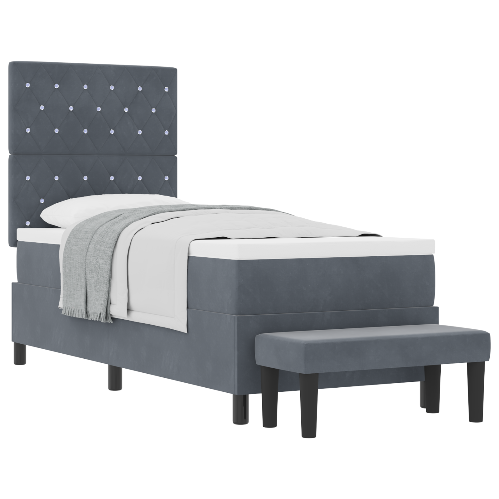Letto a Molle con Materasso e Panca Grigio Scuro 80x200 cm Velluto