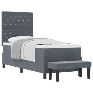 Letto a Molle con Materasso e Panca Grigio Scuro 80x200 cm Velluto
