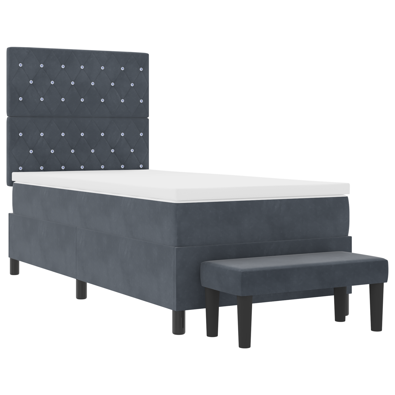 Letto a molle con materasso e panca grigio scuro 100x200 cm velluto