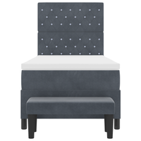 Letto a molle con materasso e panca grigio scuro 100x200 cm velluto