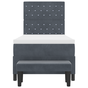 Letto a molle con materasso e panca grigio scuro 100x200 cm velluto