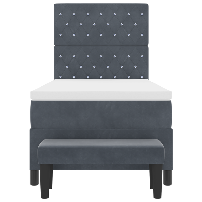 Letto a molle con materasso e panca grigio scuro 100x200 cm velluto
