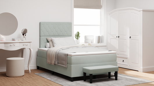 Letto a Molle con Materasso e Panca Grigio Chiaro 120x200 cm Velluto