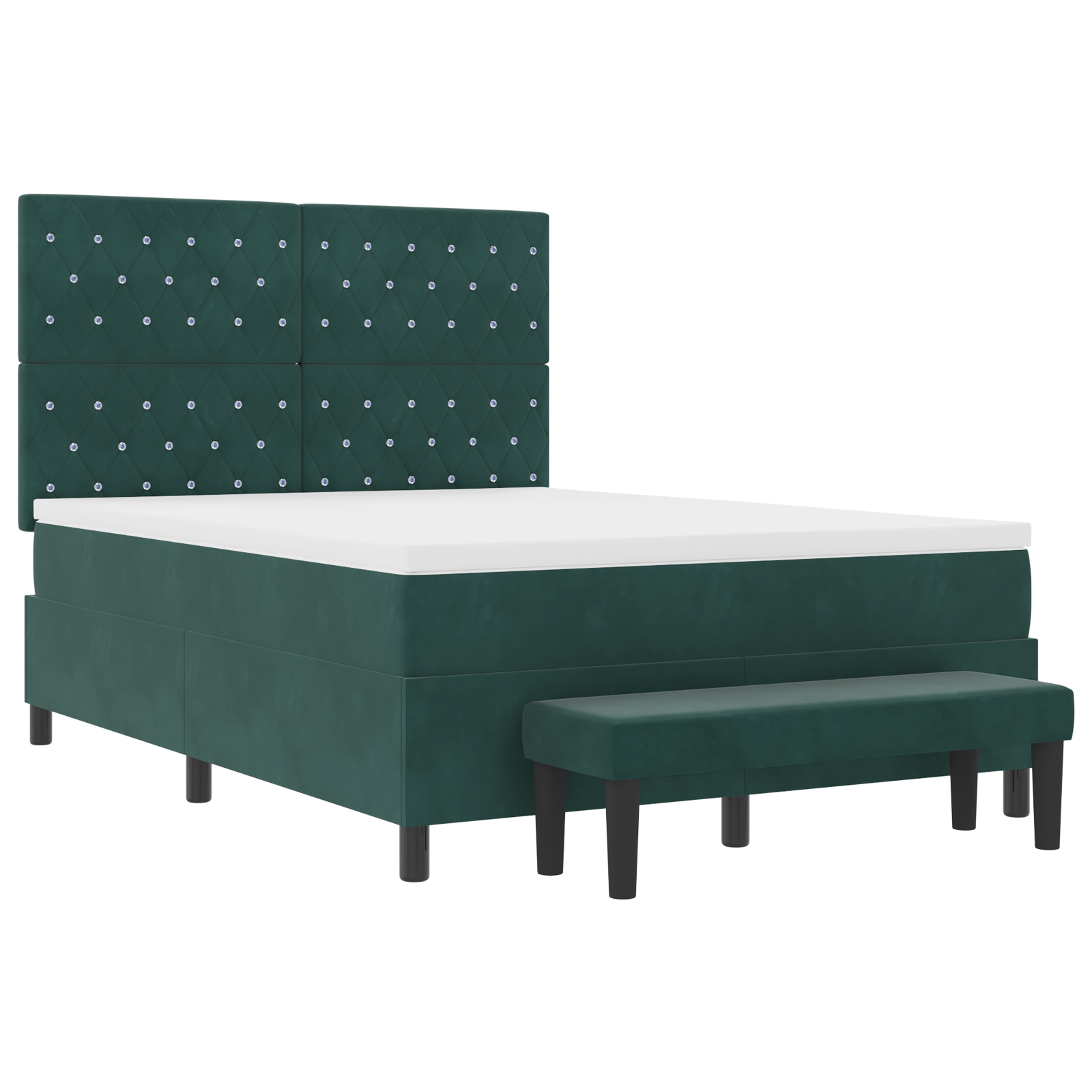 Letto a molle con materasso e panchina verde scuro 140x190 cm velluto