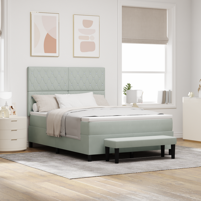 Letto a Molle con Materasso & Panchina Grigio Chiaro 160x200 cm Velluto