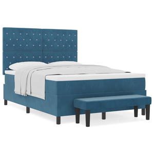 Letto con Box Spring con Materasso e Panchina Blu Scuro 160x200 cm Velluto