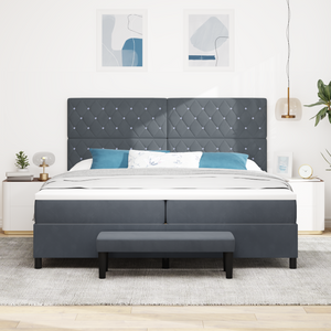 Letto a Molle con Materasso e Panca Grigio Scuro 200x200 cm in Velluto