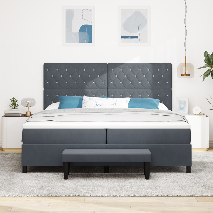 Letto a Molle con Materasso e Panca Grigio Scuro 200x200 cm in Velluto