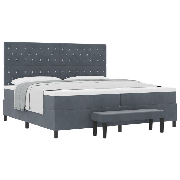 Letto a Molle con Materasso e Panca Grigio Scuro 200x200 cm in Velluto