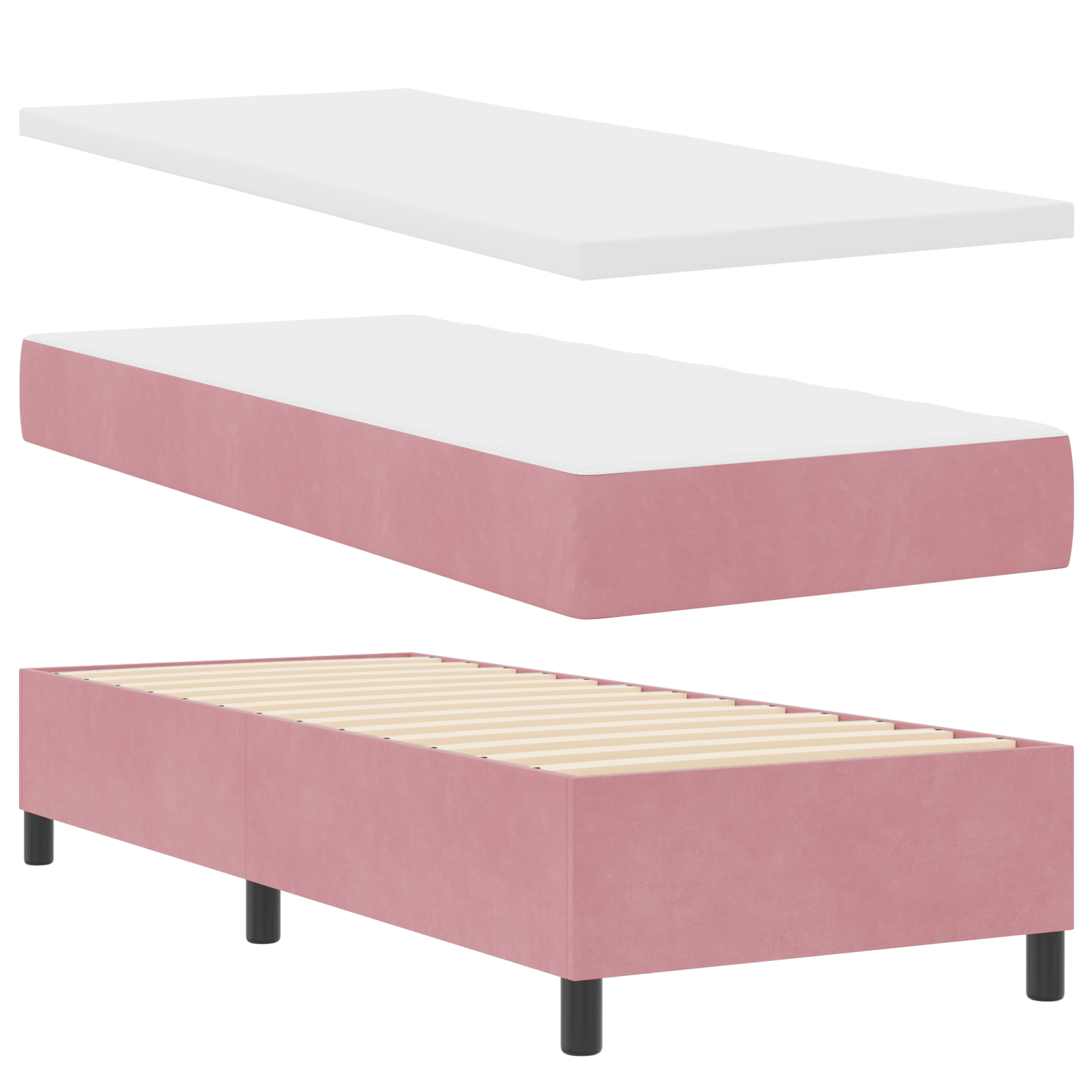 Letto con Rete A Molla con Materasso & Panchina Rosa 80x200 cm Velluto