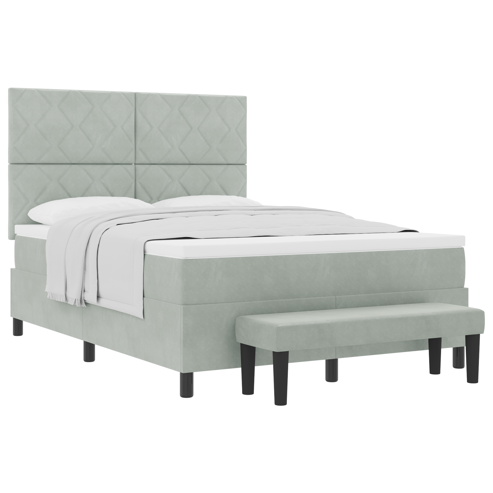 Letto a Molle con Materasso e Panca Grigio Chiaro 140x190 cm in Velluto