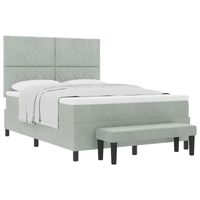 Letto a Molle con Materasso e Panca Grigio Chiaro 140x190 cm in Velluto