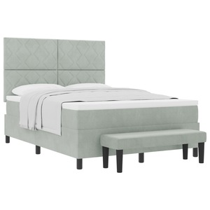 Letto a Molle con Materasso e Panca Grigio Chiaro 140x190 cm in Velluto